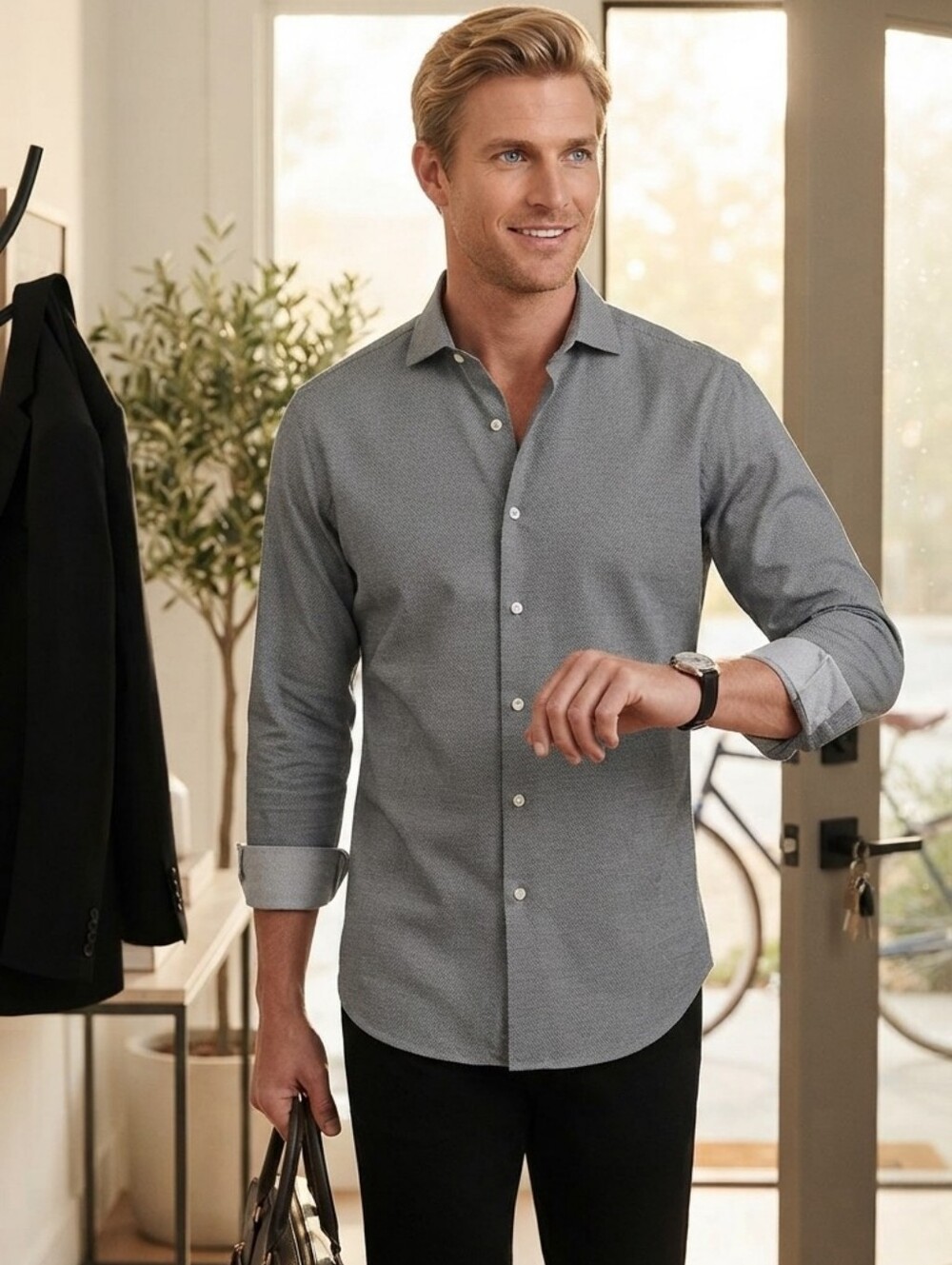 Ralph Lauren Black Label Men's Gray Stretch Cotton Dress Shirt 15.5 Italy